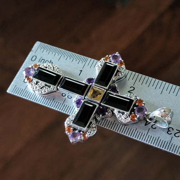 NICKY BUTLER RAJ COLLECTION LIMITED Sterling Silver Onyx Cross Pendant 925 NB - Picture 7 of 10